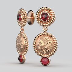 Discover our exquisite Made in Italy Dangle Earrings, crafted with meticulous artistry in either 14k or 18k gold and adorned with stunning natural Garnet cabochons ( 4 mm). Inspired by the grandeur of ancient Greece, these earrings feature a captivating reproduction of an ancient Greek coin, portraying the heroic Head of Herakles proudly donning the iconic lion skin. 14k or 18k gold Made in Italy Length 32 mm, Width 14 mm Luxury Handmade Gold-plated Earrings, Handmade Luxury Gold-plated Earrings, Luxury Handmade Gold Plated Earrings, Yellow Gold Pendant Earrings For Anniversary, Gold Byzantine Jewelry With Cabochon, Byzantine Gold Cabochon Jewelry, Byzantine Gold Jewelry With Cabochon, Timeless Gold Jewelry With Cabochon, Timeless Gold Cabochon Jewelry