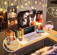 a laptop computer sitting on top of a wooden desk next to a pile of books