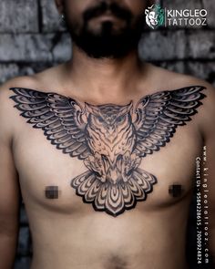 tattoo body art Owl Back Tattoo Men, Tattoo Design Tattoo, Card Tattoo Designs, Owl Tattoo Design, Chest Tattoos, Back Tattoos For Guys, Card Tattoo