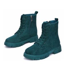 Teal Faux Suede Boots Zips Up The Inside Lace Up In The Front Heel: 1.5 Inch Whole Sizes Only Order Up Teal Boots, Turquoise Boots, Heel Combat Boots, Teal Shoes, Pink Stilettos, Faux Suede Boots, Womens Combat Boots, Stiletto Boots, Combat Boot