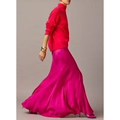 Made With Smooth Featherweight Satin Fabric, This Floor-Length Skirt Comes With Gathered Details At The Hem For An Extra Touch Of Drama. It Is Made With Polyester Recycled From Materials That Could Otherwise Go To Landfills. Write Me With Any Questions! Magenta Berry. Sits At Waist. Length: 41 1/2". Falls Below Knee. 67% Recycled Polyester/33% Polyester. Machine Wash. 99.103 Magenta Skirt, Business Casual Outfits Winter, Satin Skirt Outfit, J Crew Collection, Color Magenta, Jcrew Collection, Floor Length Skirt, Satin Color, Satin Maxi