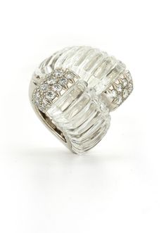 Fluted rock crystal, brilliant-cut diamonds, 18K white gold, and platinum Crossover Ring also available with fluted coral Twilight Collection, Quartz Rock, Expensive Jewelry Luxury, Crossover Ring, David Webb, Bold Jewelry, Expensive Jewelry, Quartz Ring, Rock Crystal