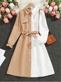 Shein Kids, Fashion Top Outfits, Everyday Fashion Outfits, Korean Fashion Dress, Designer Dresses Casual, Belted Shirt Dress