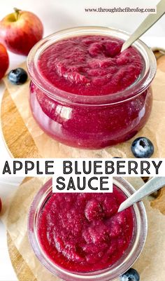 an image of apple blueberry sauce in a jar