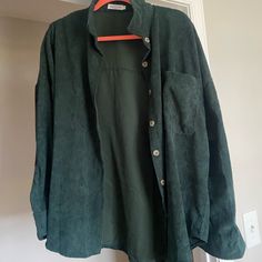 Never Worn! Beautiful Hunter Green Color. Lightweight Shirt Jacket With Dolphin Style Hem. Green Long Sleeve Outerwear With Corduroy Collar, Casual Green Corduroy Outerwear, Casual Green Outerwear With Corduroy Collar, Corduroy Shirt Jacket, Hunter Green Color, Chic Soul, Corduroy Shirt, Hunter Green, Shirt Jacket