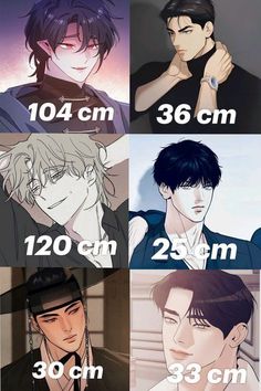 four different anime characters are shown with the same height and weight for each person to see