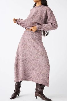 Neps Tweed Knit Rapt Skirt in Violet | Rachel Comey • Oroboro Store • Luxury Boutique • New York, NY Denim Short Jumpsuit, Icon Clothing, Tweed Yarn, Icon Shoes, Color Violet, Fall Denim, Iconic Dresses, Skirts Midi High Waisted, Rachel Comey