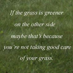 the grass is greener on the other side maybe that's because you're not taking good care of your grass