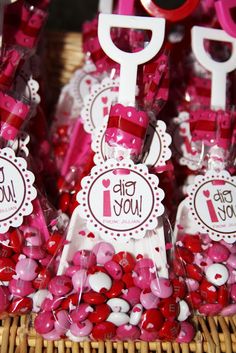 valentine's day candy bags with tags on them