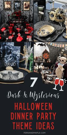 a collage of halloween dinner party themes