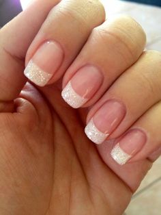 French Nail Polish, Classic Nail Designs, Emerald Nails, Glitter French Tips, French Tip Nail Designs