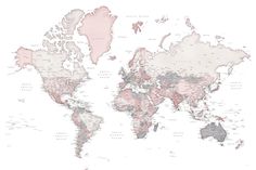 the world map is shown in pink and grey