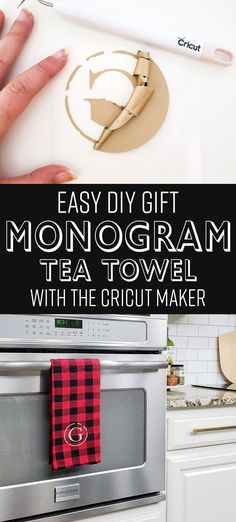 an easy diy gift for monogram tea towel with the cricut maker