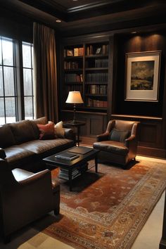 a living room with two couches and a coffee table in front of large windows