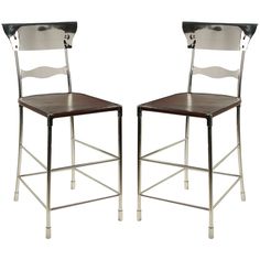 two metal and wood barstools side by side