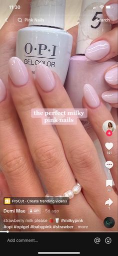 Milky Manicure Color, Pink Almost White Nails, Light Milky Pink Nails, Heaven Sent Nail Color, Dip Light Pink Nails, Milly Pink Nails, Napa Valley Nails, Opi Nail Combinations, Light Pink Engagement Nails