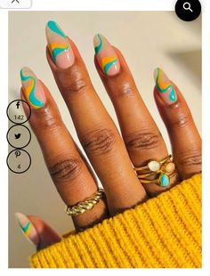 Nails 2023 Green, Nude Nails Short, Nail Ideas Cute, Nails Cute Summer, Turquoise Nail Designs, Teal Nail Designs, Orange Nail Designs, Teal Nails, Turquoise Nails