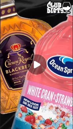 two bottles of liquid next to each other with the words ocean spray and white cran - straw on them