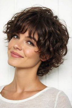 Short Curly Thick Hair Styles, Short Wavy Haircuts Pixie, Short Curly Feminine Haircut, Short Curly Hair Square Face, Short Hair Curls Hairstyles, Short Haircut For Thick Wavy Hair, Short Hair For Wavy Hair, Short Hairstyle Curly Hair, Short Hair For Curly Hair