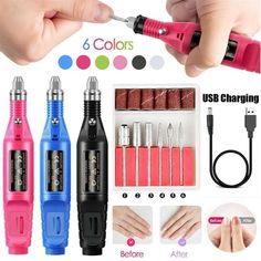 Electric Nail File Art Drill File Acrylic Manicure Pedicure USB Portable Machine Pedicure Acrylic, Nail Art Machine, Pedicure Machine, Electric Nail Drill, Gel Remover, Electric Nail File, Drill Machine, Nail Drill Machine