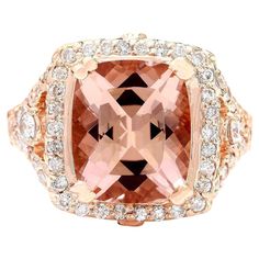 6.34 Carat Natural Morganite 14K Solid Rose Gold Diamond Ring - Fashion Strada Pink Morganite Ring, Sapphire Cocktail Ring, Rose Gold Diamond Ring Engagement, Morganite Diamond, Jewelry Words, Rose Gold Diamond Ring, Etsy Wedding Rings, Pink Morganite, 14k Rose Gold Ring