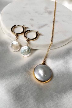 Shop Set & Stones Freshwater Coin Pearls Coin Pearls, Line Design, Sterling Silver Chain, Pearl Earrings, Coin