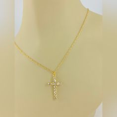 New! Gorgeous Crystal Cross Pendant Necklace In Gold Plate 18" With A Long Cable Chain. Beautiful Clear Crystal Cross. Simulated Diamonds Look Like The Real Thing. Brand; Handmade By Seller. Stone; Clear Crystals; Simulated Diamond, Prong Set. Metal; Gold Plated. Chain; 18" Long Gold Plated, Delicate Cable Chain. Clasp; Gold Plated Spring Ring Clasp. Pendant Size; 1 1/4" Long; 5/8" Wide. No Smoking, No Pets Home. No Flooding Home. We Usually Ship In One Business Day, Monday To Friday. Easter, Fi White Cross Chain Jewelry, White Cross-shaped Chain Jewelry, White Cross Necklace With Adjustable Chain, White Cross Pendant Clavicle Necklace, Crystal Cross, Cross Pendant Necklace, Cable Chain, Clear Crystal, Spring Rings