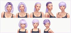 multiple images of the same woman's hair in different styles and colors, including purple