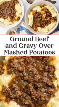 ground beef and gravy over mashed potatoes