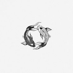 two koi fish swimming in a circle on a white background with the word love written below it