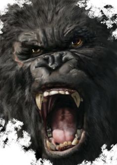 an angry looking gorilla with its mouth open