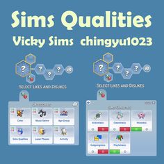 two screens showing the differences between sims and quaties in an interactive game