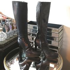 4 Inch High Heel Gucci, With A 1 Inch Platform, Black Leather, Knee High Boots. Super Sexy!! Worn Only A Handful Of Times. A Compliment To Any Outfit! Black Leather Knee High Boots, Leather High Heel Boots, High Heeled Boots, Leather Knee High Boots, Shoes Gucci, Gucci Leather, Gucci Shoes, High Heel Boots, Shoes Heels Boots