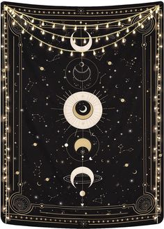 an image of a tarot board with all the planets and stars on it, surrounded by string lights