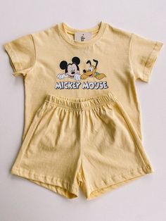 short sleeve mickey set Playful Mickey Mouse Cotton Sets, Cute Yellow Short Sleeve Clothing Sets, Playful Yellow Short Sleeve Sets, Cute Yellow Short Sleeve Sets, Cute Yellow Sets With Short Sleeves, Cute Yellow Set With Short Sleeves, Cute Cotton Mickey Mouse Sets, Cute Mickey Mouse Cotton Sets, Summer Cotton Mickey Mouse T-shirt