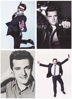 four different pictures of men in suits and ties, one with his arms out to the side