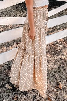 Lasaky - High Waist Polka Dot Ruffle Smocked Maxi Skirt Casual Long Dress With Ruffle Hem, Casual Beige Tiered Skirt, High Waist Maxi Skirt, Knot Skirt, High Waisted Maxi Skirt, Maxi Styles, Types Of Skirts, Modest Outfits, Olivia Mark