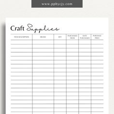 the craft supplies list is shown in black and white, with text that reads craft supplies