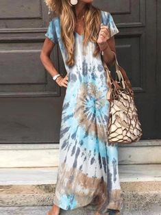 Short Sleeve A-line Ombre/tie-dye Dresses A Line Maxi Dress, Tie Dye Maxi Dresses, Dye Dress, Tie Dye Maxi, Dress Stores Online, Maxi Dress Online, Tie Dye Dress, Dyed Dress, Art Dress