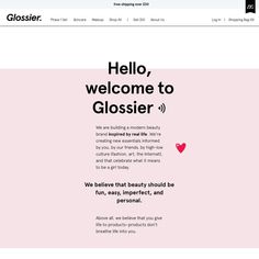 the website for glosser is shown with pink and black text that reads hello, welcome to glosser