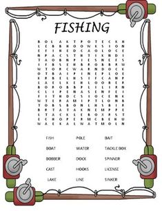 a fishing word search is shown in this image