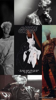 the collage shows an image of a man in leathers and his shirtless torso