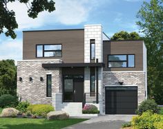 this is an artist's rendering of a two story house with stone and brick exterior