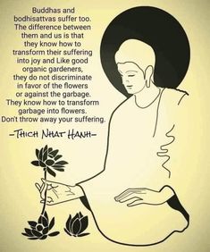 the buddha quote is shown in black and white, with a flower on it's side