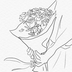 a black and white drawing of a bouquet of flowers