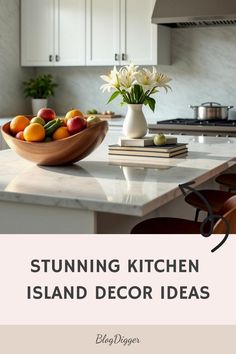 Stunning Kitchen Island Decor Ideas Large Kitchen Island Styling, What To Put On Kitchen Island, Large Kitchen Island Decor Ideas, Large Island Decor, Decoration For Kitchen Island, Large Island Centerpiece Ideas, Island Tray Decor, Styling Kitchen Island, Island Centerpiece Ideas Kitchen