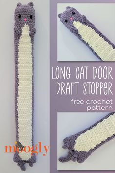 a crocheted cat door stopper is shown