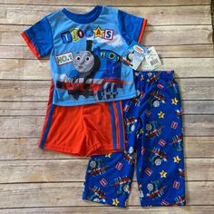 Blue Print 3 Piece Pajama Set. Size 2t. Nwt Blue Bedtime Sets For Spring, Playful Blue Sets For Playwear, Cute Blue Sets For Sleepover, Cute Blue Loungewear Sets, Blue Cotton Playtime Sets, Friends Pajamas, Thomas The Train, Boys Pajamas, Thomas And Friends