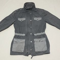 Anthropologie Life In Progress Jacket Womens Size XS Gray Canvas Army Jacket. Gray Casual Outerwear With Multiple Pockets, Vintage Gray Outerwear With Pockets, Fall Gray Washed Outerwear, Army Jacket, Anthropologie, Womens Sizes, Jackets For Women, Grey, Canvas