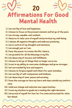 the 20 affirmations for good mental health